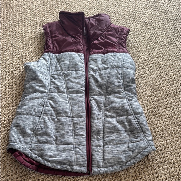 Burgundy and Gray Quilted Northface Vest - Picture 1 of 8